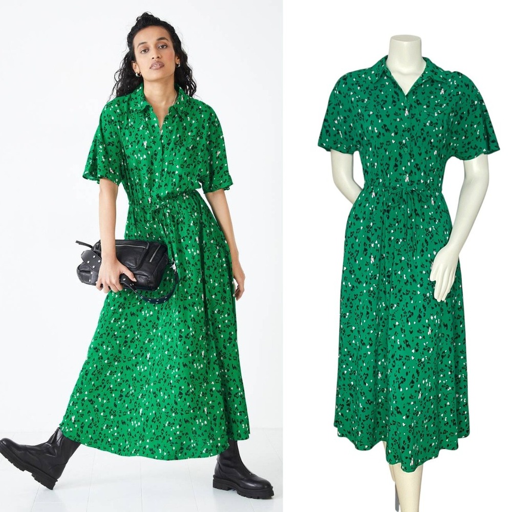 Hush Ren Shirt Dress Leopard Heart Print Women Sz‎ 6 Green Short Sleeve Colorful